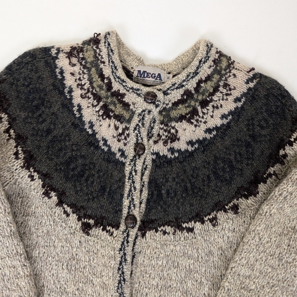 Vintage Knit Fair Isle Cardigan Norwegian Icelandic Button Down Cozy Comfy - Picture 3 of 10
